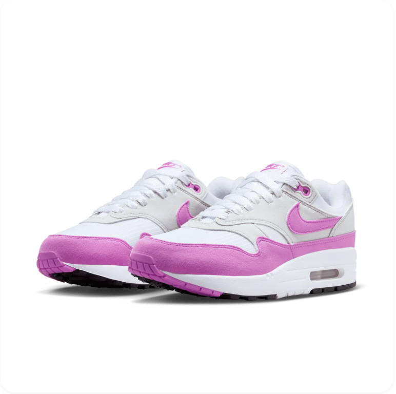 Nike Air Max 1 – White/Fuchsia Dream/Neutral Grey (Women's)