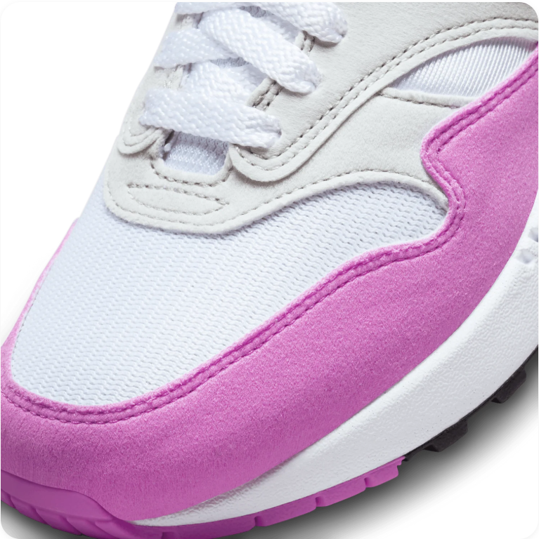 Nike Air Max 1 – White/Fuchsia Dream/Neutral Grey (Women's)
