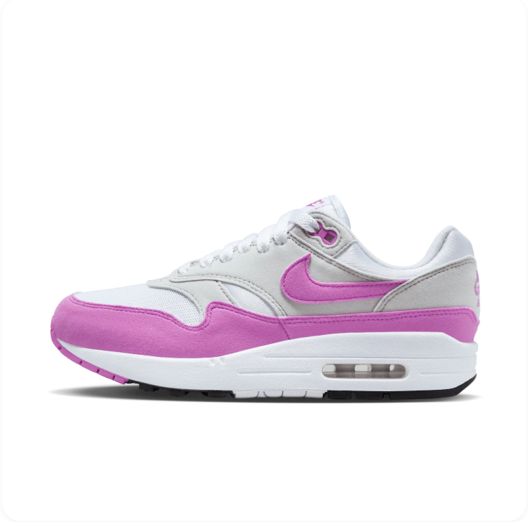 Nike Air Max 1 – White/Fuchsia Dream/Neutral Grey (Women's)