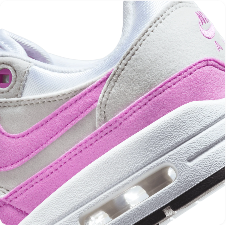 Nike Air Max 1 – White/Fuchsia Dream/Neutral Grey (Women's)